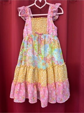 Floral Tiered Pink & Yellow Girls' Summer Dress size 4/5